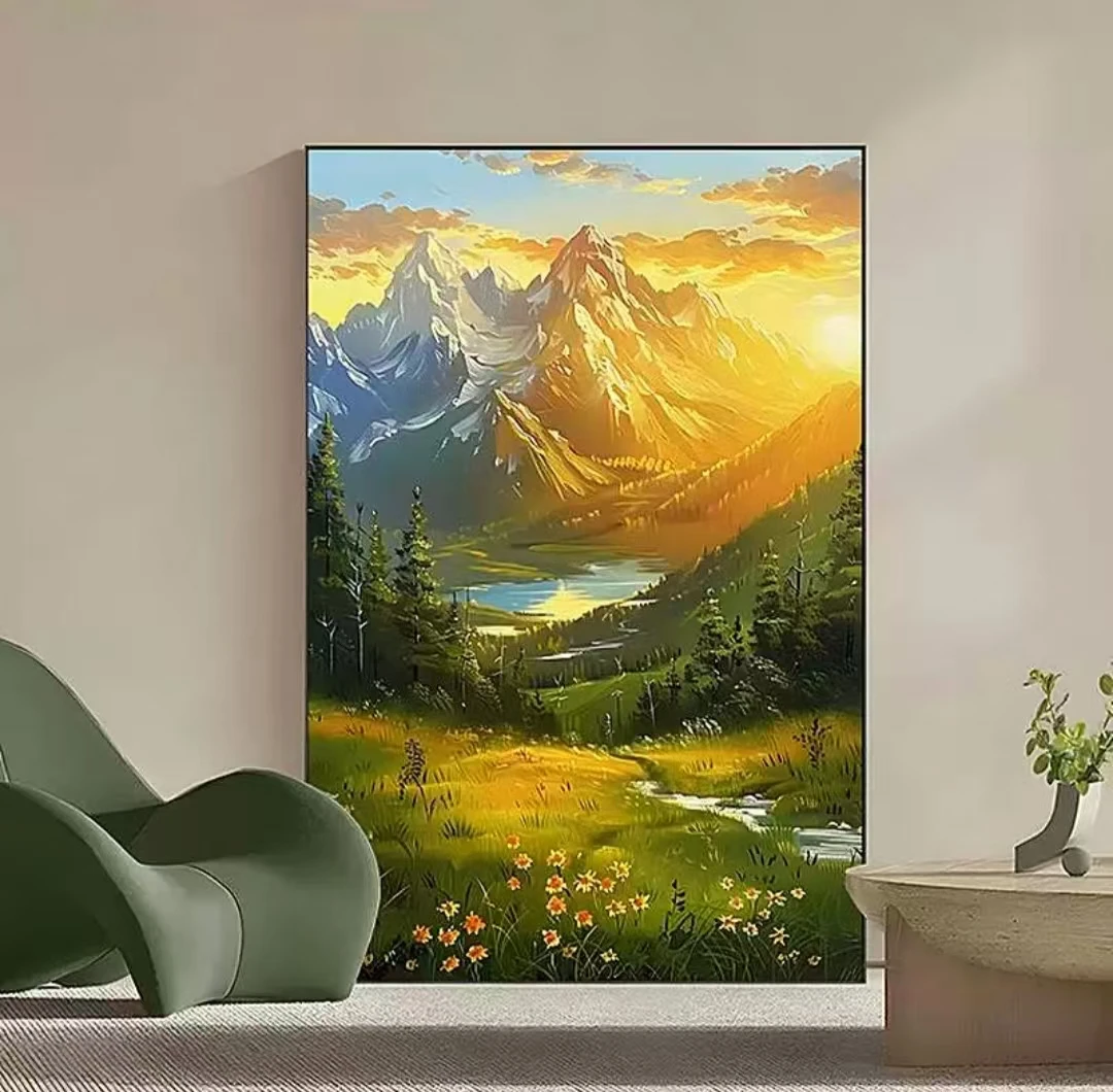 新版日照金山砂岩肌理画餐厅客厅玄关背景画轻奢现代简约家里竖款