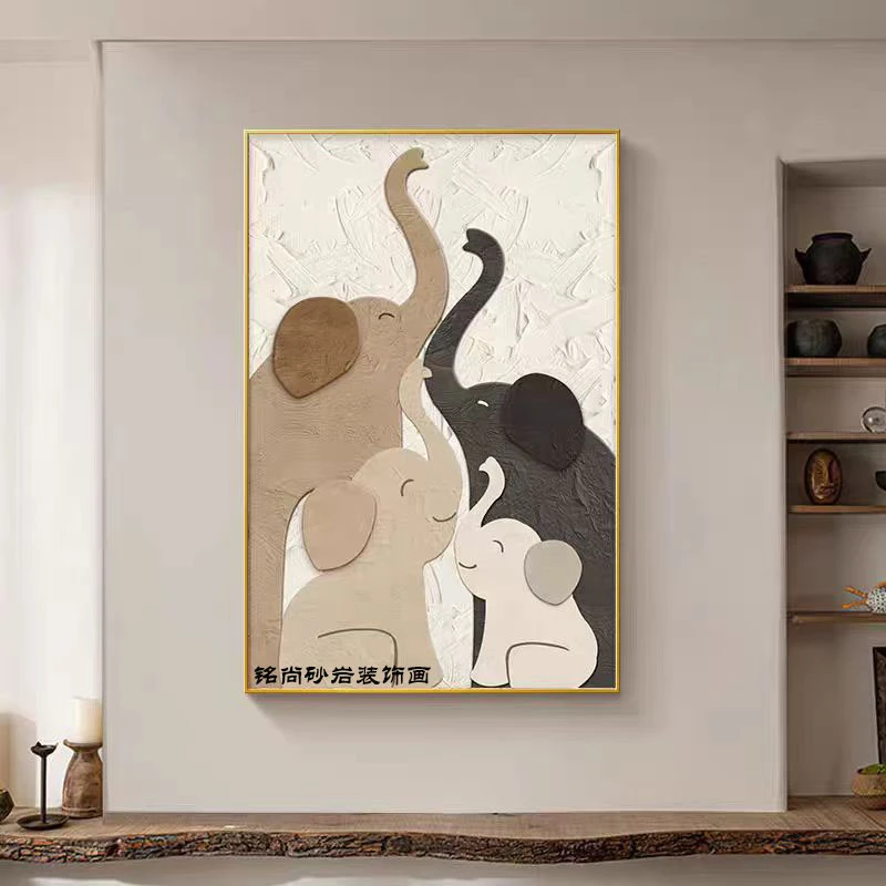 【吉象如意】砂岩画现代简约手工立体客厅竖款单幅装饰画吉象高照