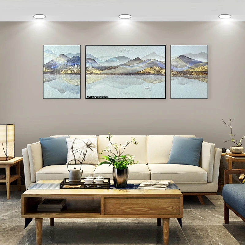 富贵金山砂岩画客厅沙发背景三联手工美观防水手工打磨走廊装饰画