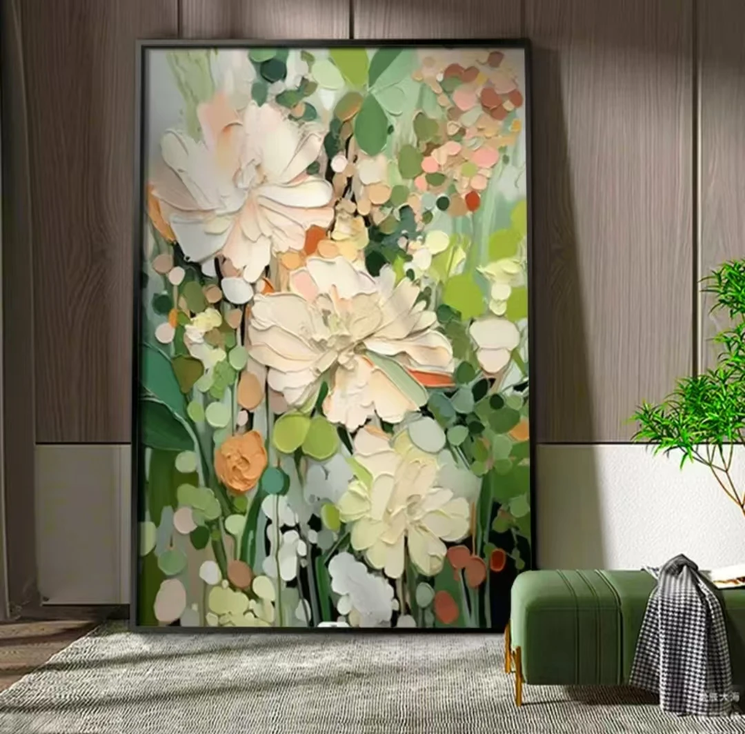 新版花卉竖版砂岩高清质感卧室客厅餐厅玄关走廊背景防水装饰画