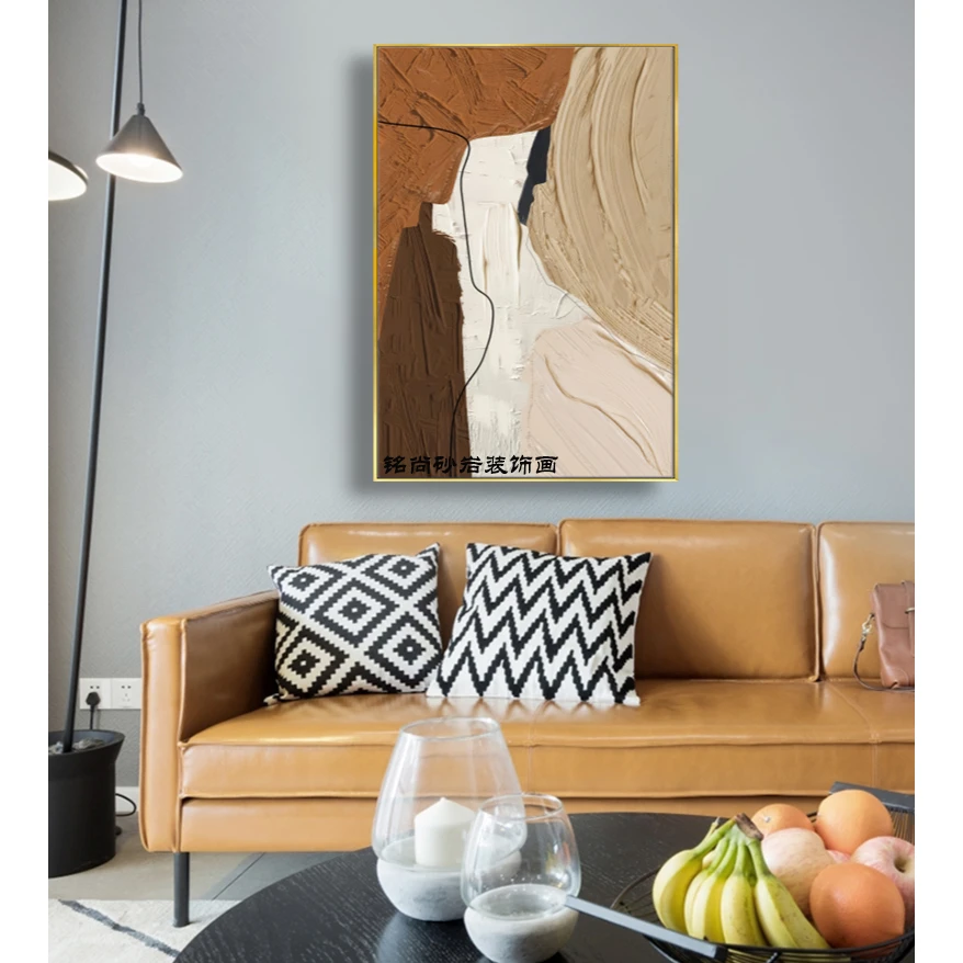 【抽象橙色】002砂岩画北欧简约手工立体风格客厅卧室环保竖款质感