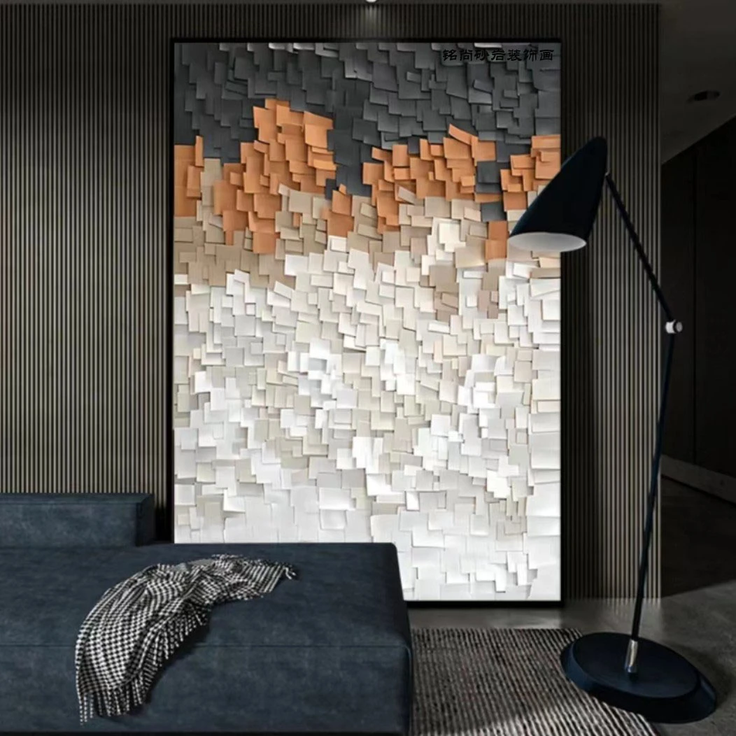 砂岩画现代轻奢简约3D立体质感抽象黑白灰风格客厅高清走廊装饰画