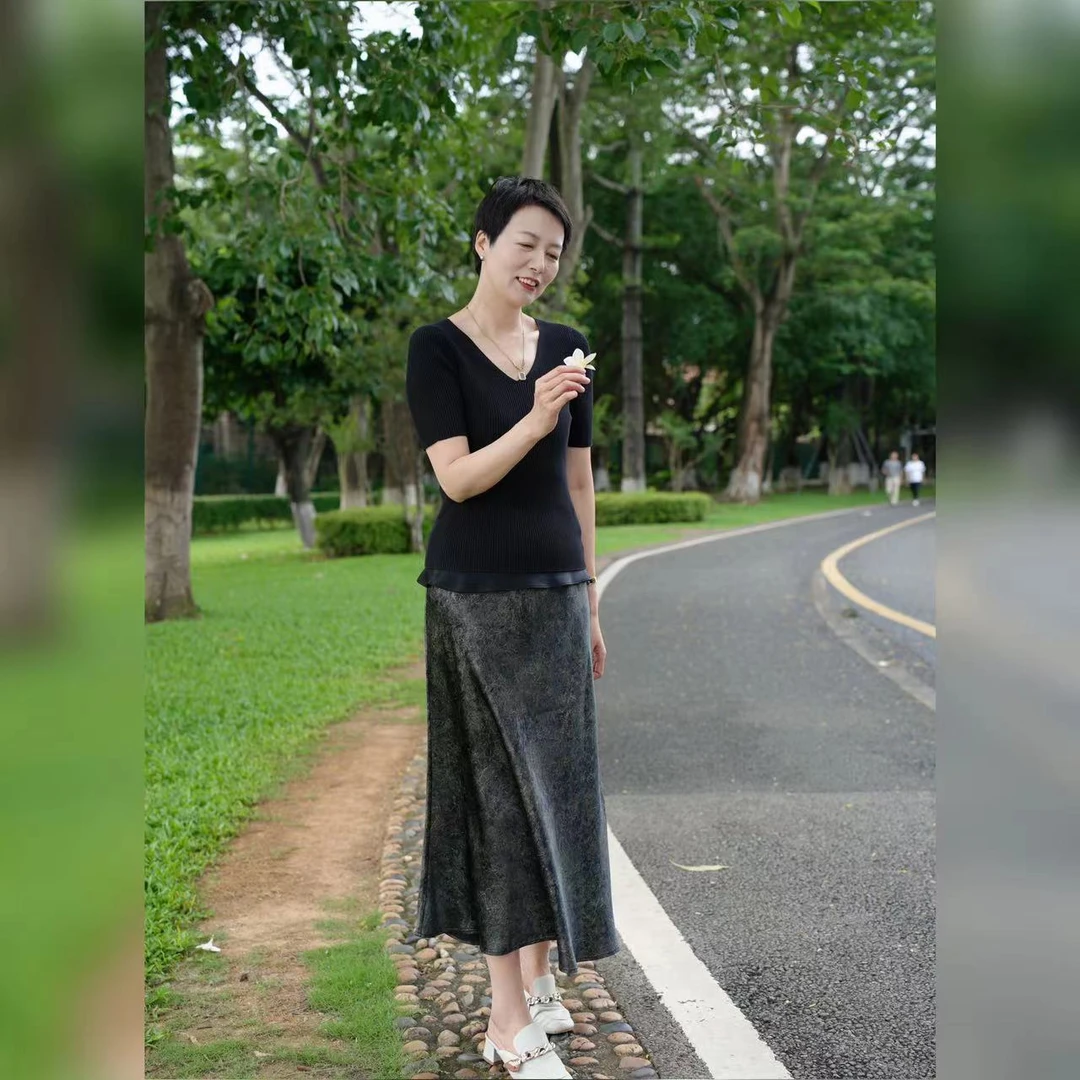 【YAN】醋酸树枝纹开叉隐形松紧腰半裙 # BH24264-A4024