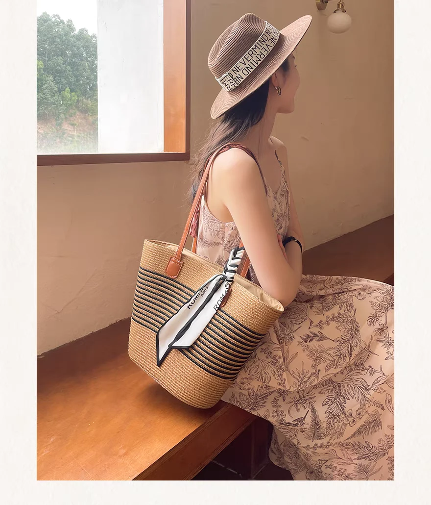 草编包包休闲2025新款百搭海边托特包女大容量编织单肩包藤编草包