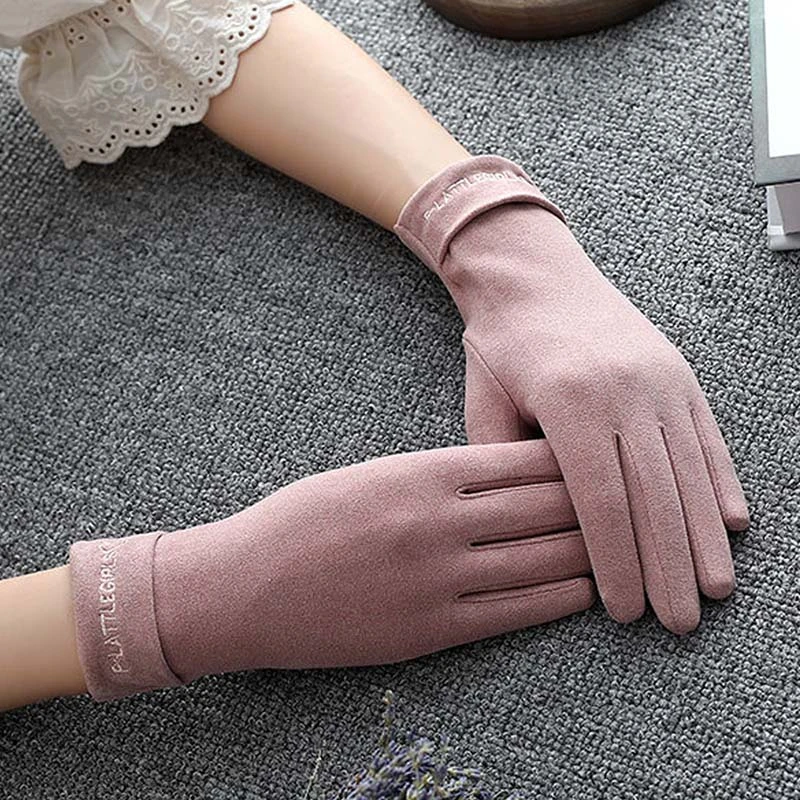 女士德绒保暖手套秋冬季骑车加绒防寒手套