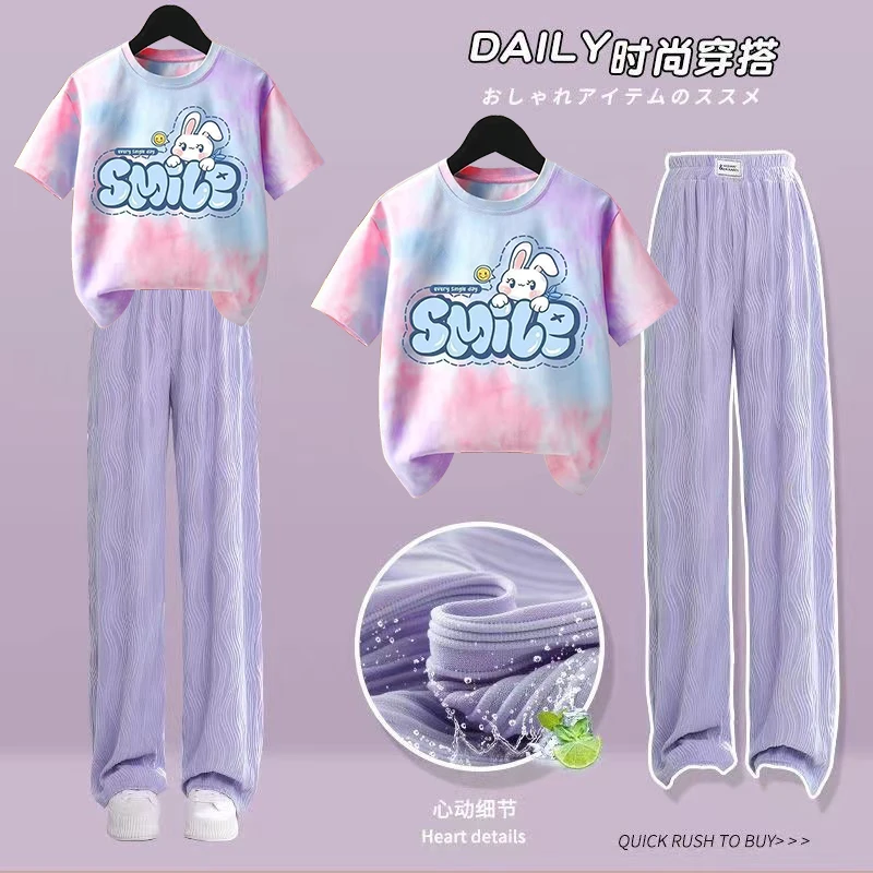 女童阔腿裤夏季薄款儿童休闲运动宽松套装新款女孩中大童夏装裤子