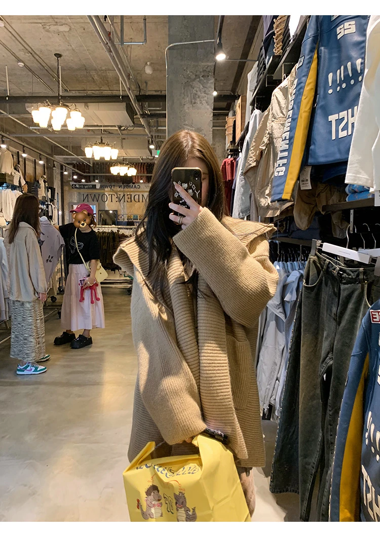 <<No退NO换>>慵懒迷人高克重安全感满满春秋连帽大开衫毛衣外套女