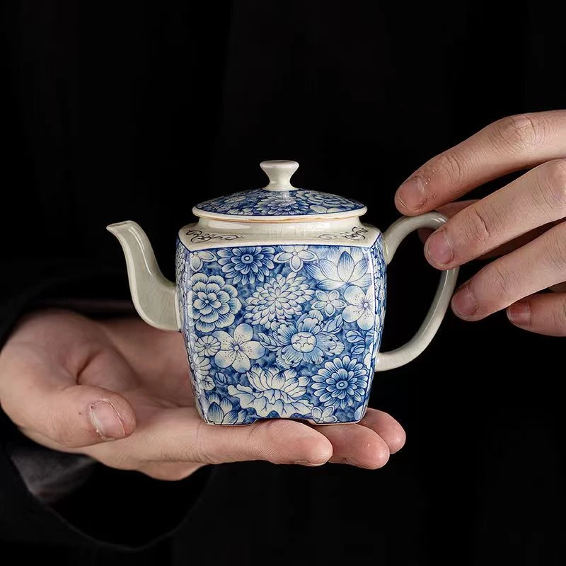 老陶泥茶壶手工家用四方陶瓷单壶家用功夫茶具配件开片可养泡茶器