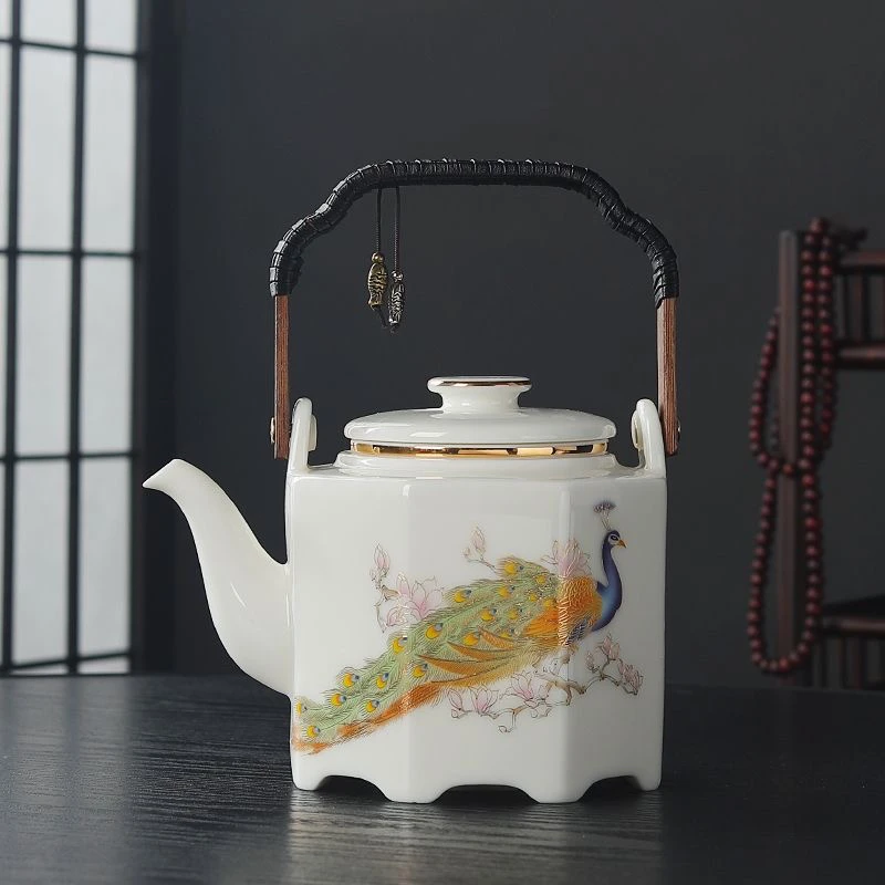 陶瓷茶壶大容量羊脂玉提梁壶带过滤家用饭店凉水壶办公泡茶壶定制