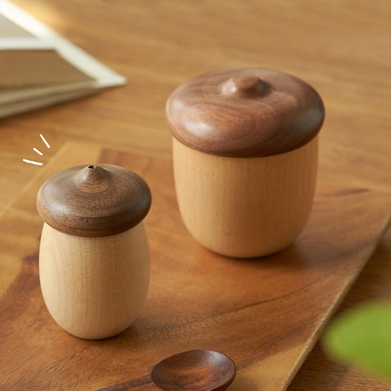 实木牙签筒可爱橡果胡桃木质牙签盒家用创意新中式原木牙签罐餐厅