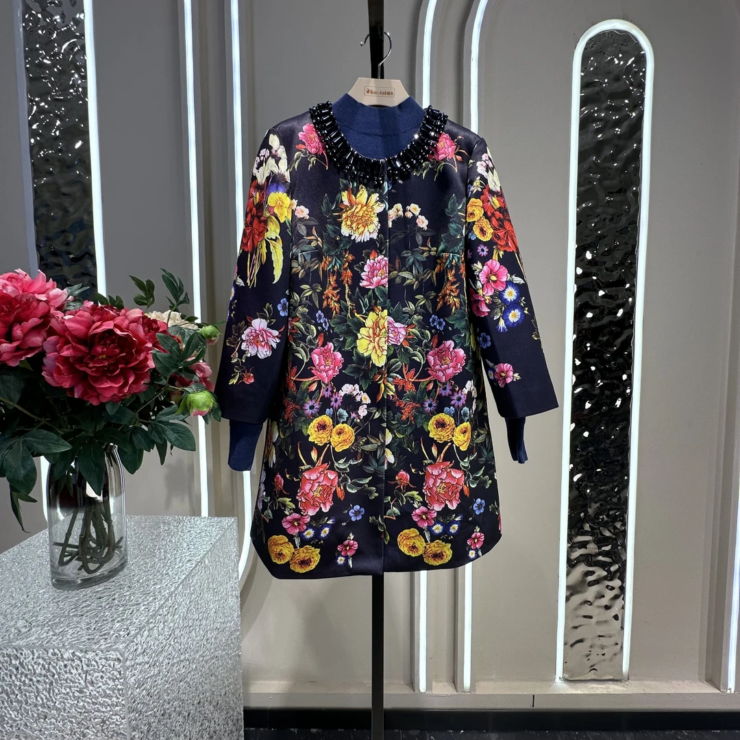 JIANKUAN 妈妈装 特色散花绣珠中长款外衣 K8046 衣长79