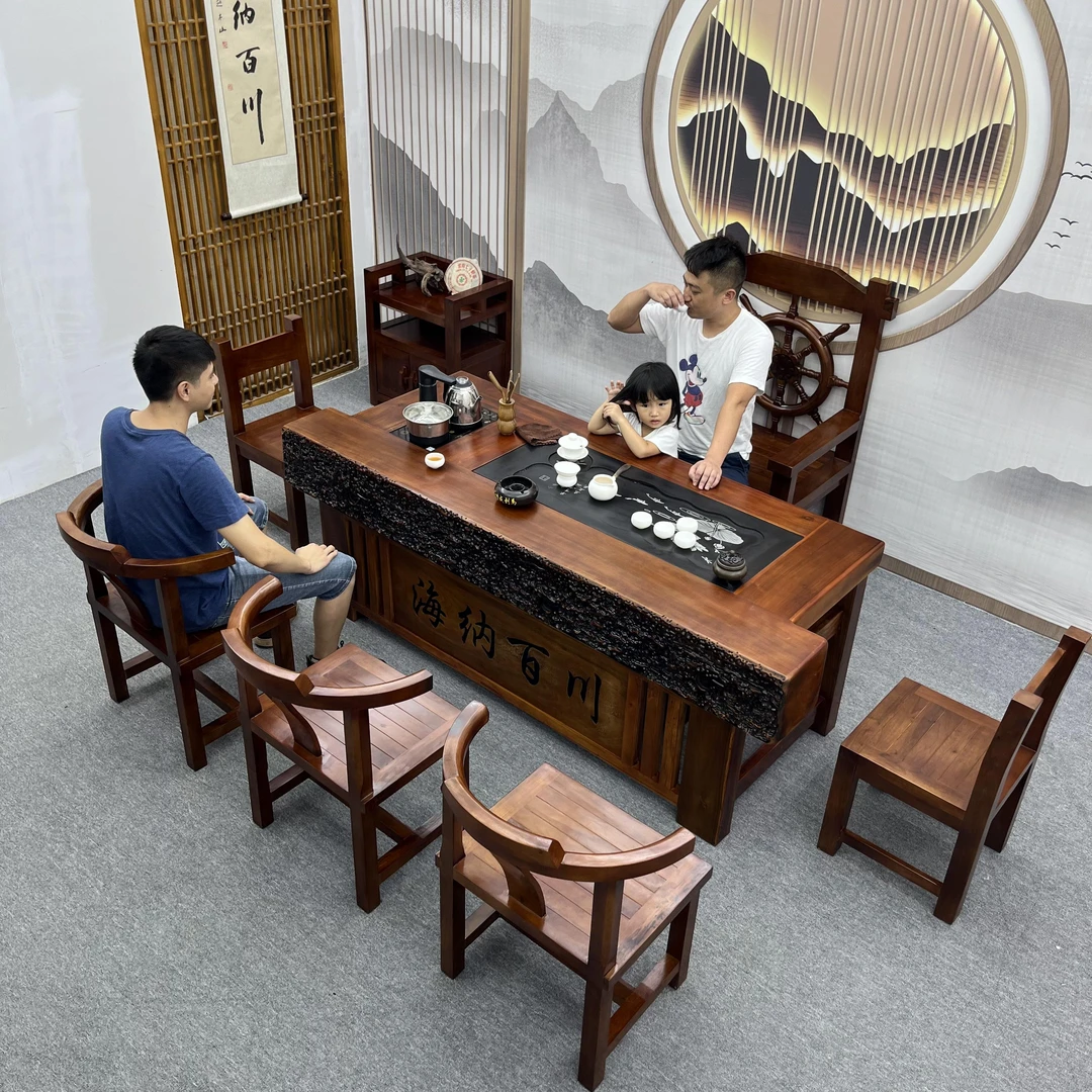 实木茶室老船木大气龙骨茶桌椅组合中式功夫禅意茶几办公室茶台