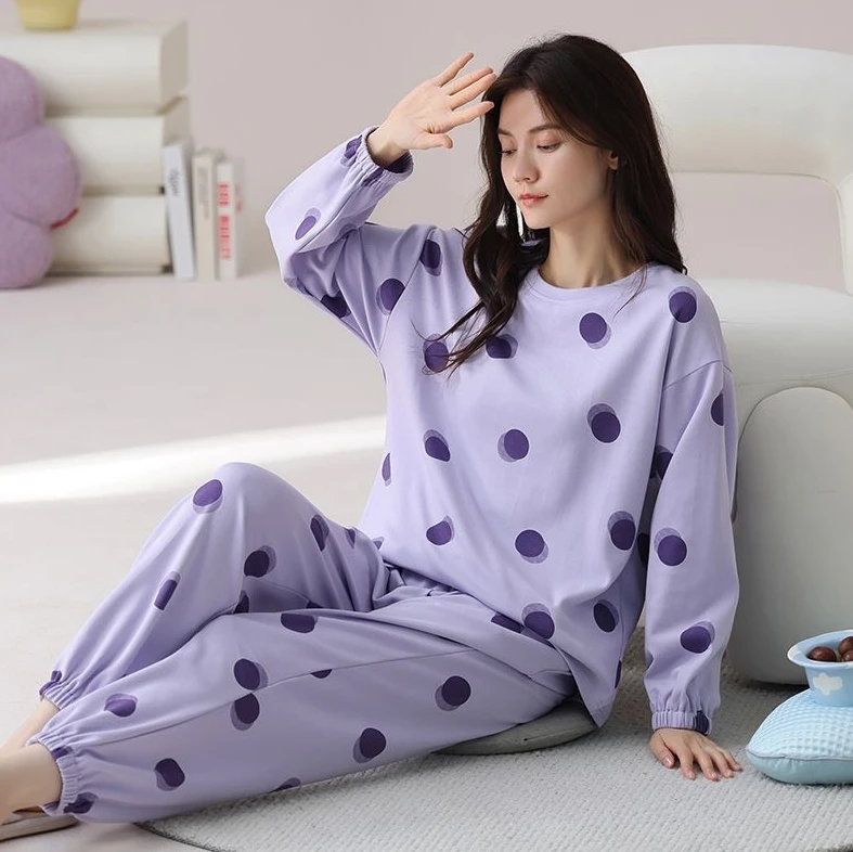 6508秋季带胸垫睡衣长袖长裤女休闲家居服套装YZT