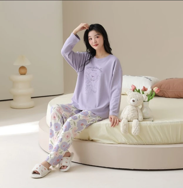 5608女士长袖长裤可外穿睡衣家居服套装MJL