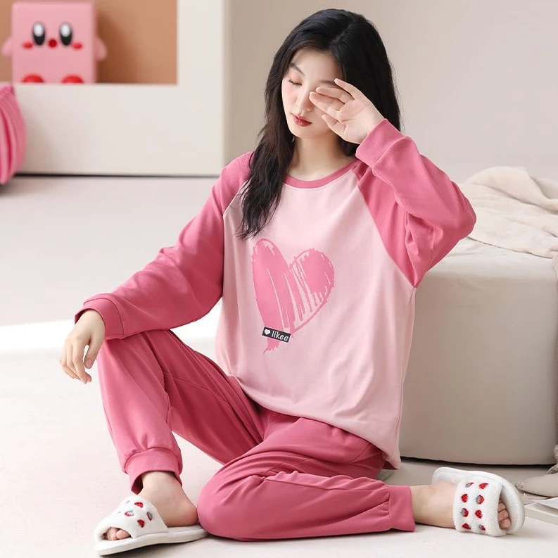 6517秋季带胸垫睡衣长袖长裤女休闲家居服套装YZT