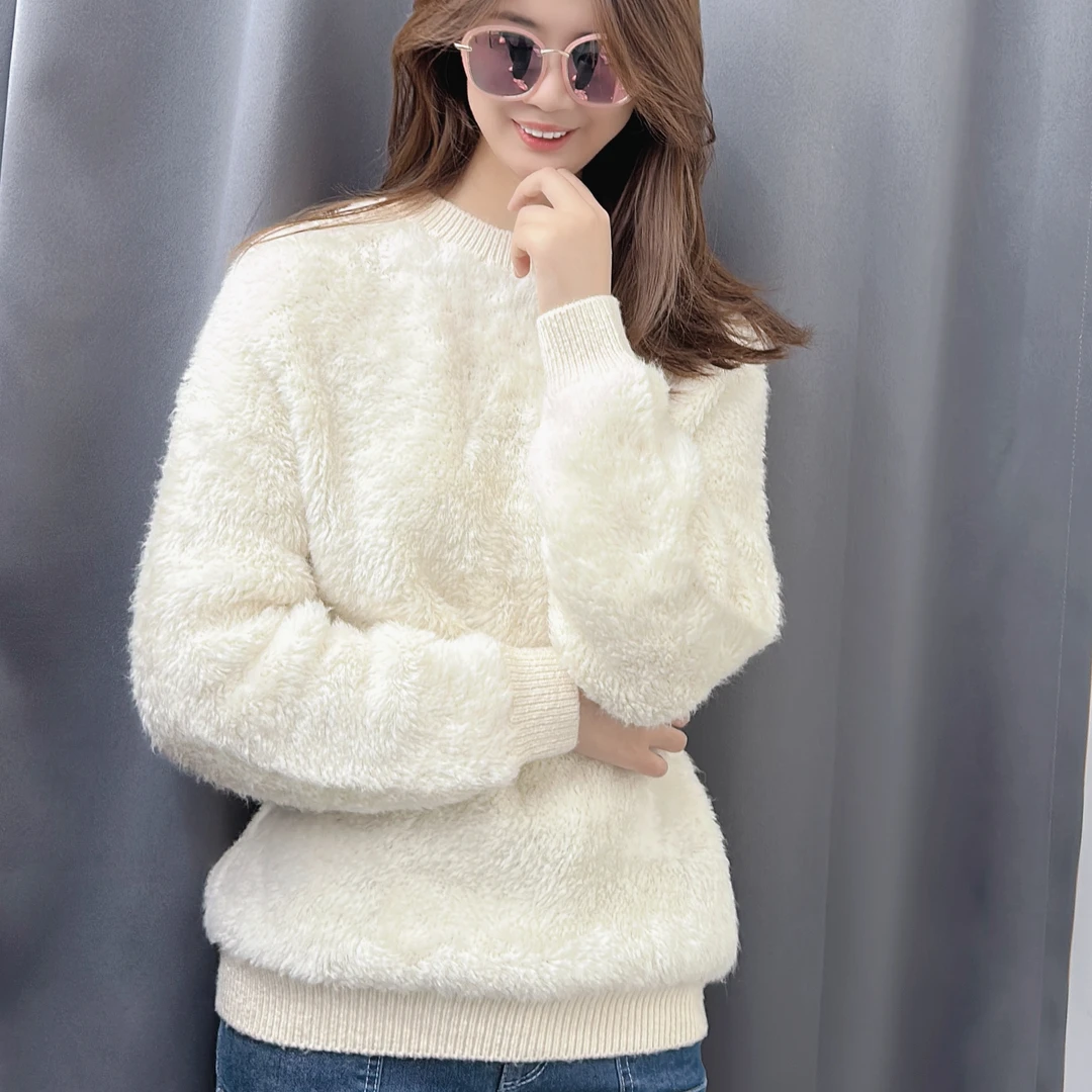 不退换 阿 秋冬圆领长袖套头卫衣女白色百搭保暖