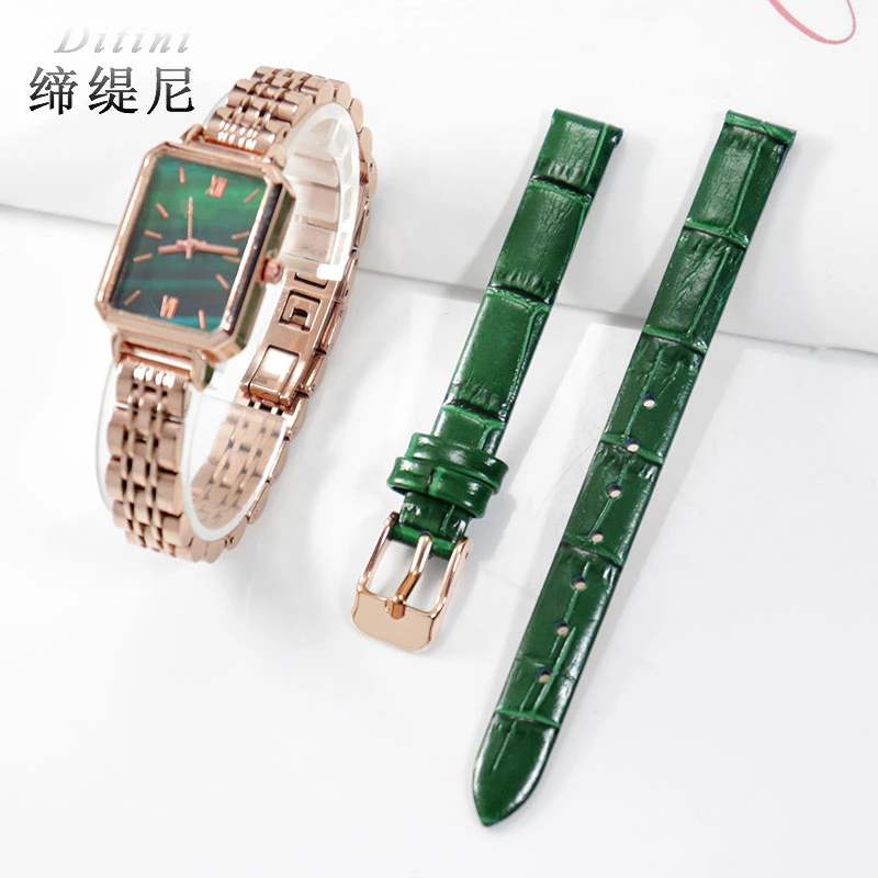 小号皮质真皮手表带10mm女LolaRose罗拉玫瑰小绿表西普尼MP0337L