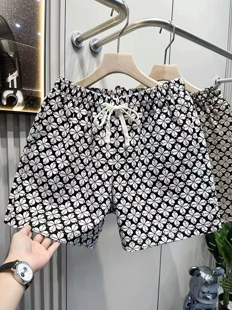 夏季男士时尚潮牌新款千鸟格百搭痞帅短裤高级感休闲宽松四五分裤