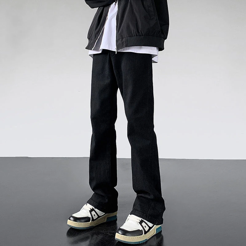 朔上加绒黑色高街潮流牛仔裤男款直筒修身窄版休闲裤子美式牛仔裤
