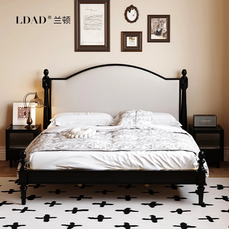 兰顿现代家用创意复古软包床时尚法式风实木大床主卧真皮双人婚床