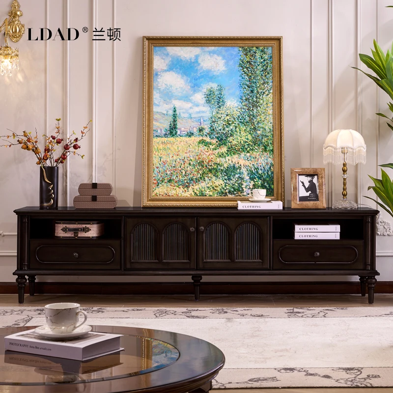 美式家具全实木电视柜客厅家用小户型现代简约黑色中古风电视柜