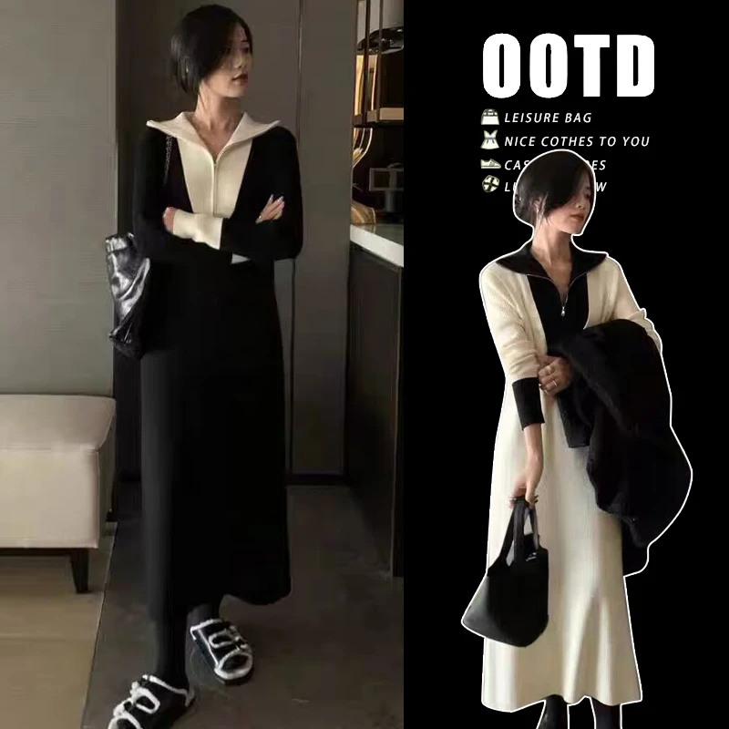 孕妇装连衣裙秋装2023新款法式气质简约高级感针织孕妇长裙子潮妈