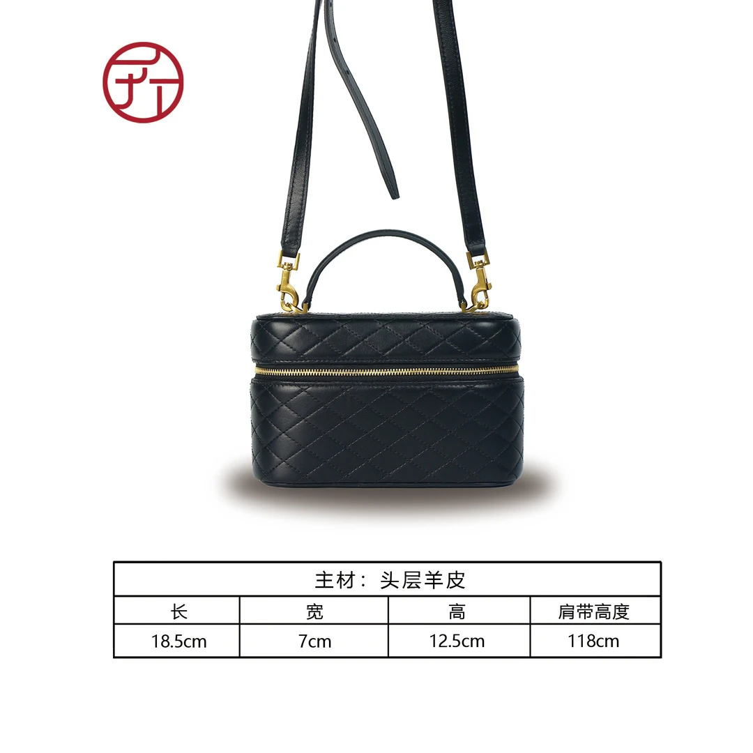 【菱格饭盒】轻奢时尚百搭女士黑色潮流真皮斜挎包