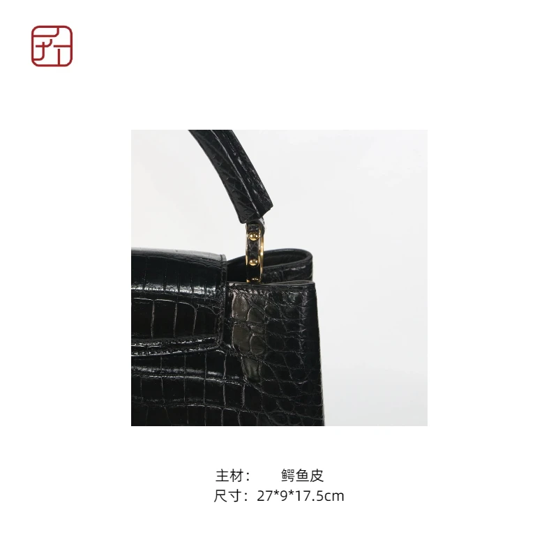 匠人乔皮具【L鳄鱼花扣手提包】轻奢经典复古时尚黑色百搭斜挎包