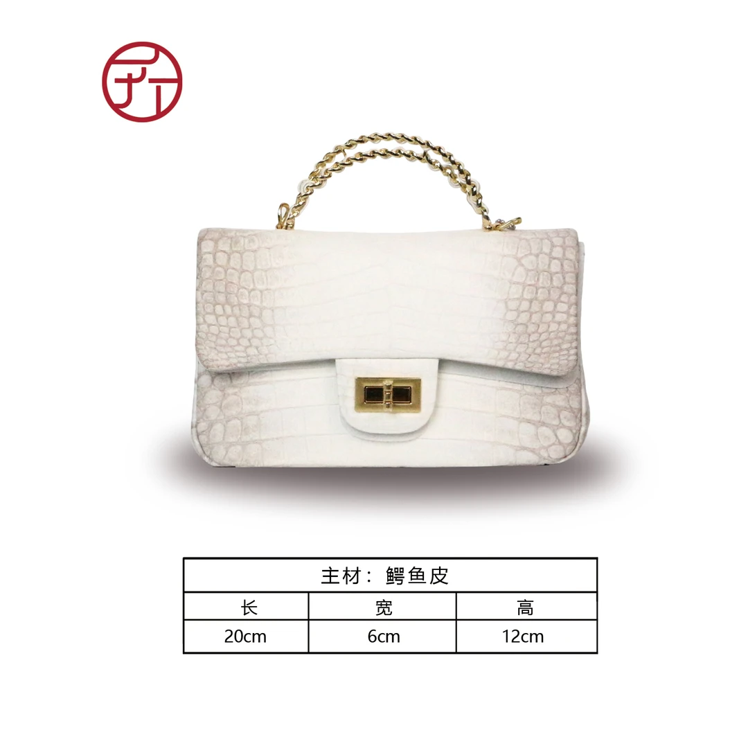 匠人乔皮具【鳄鱼喜马白小香手提包】时尚气质百搭女士单肩斜挎包