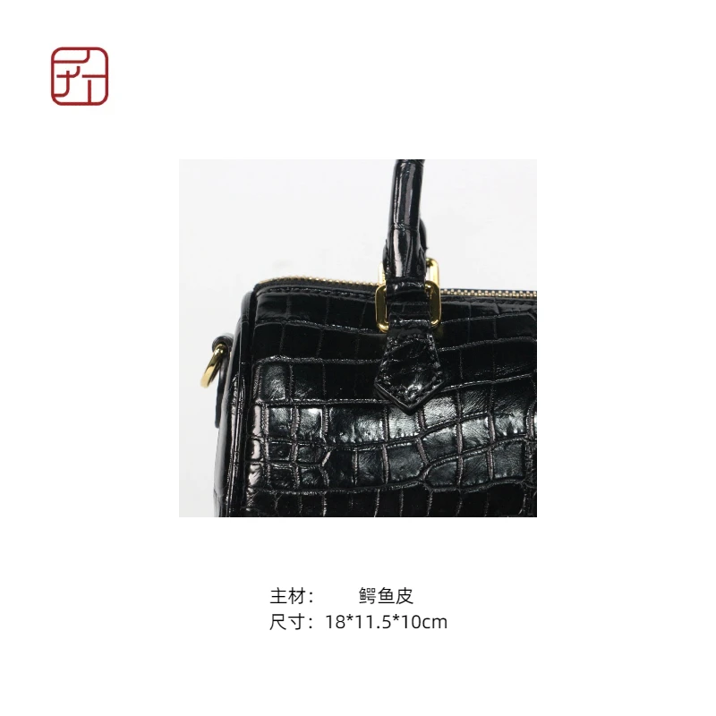 匠人乔皮具【鳄鱼枕头包】女士黑色简约时尚百搭单肩斜挎包