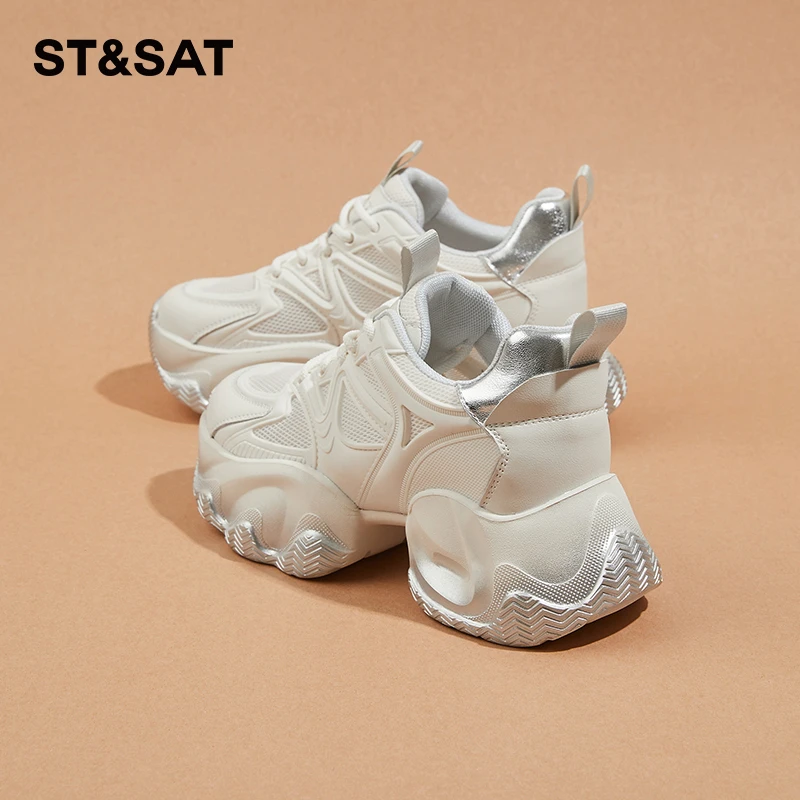 星期六6.5cm厚底网面透气百搭老爹鞋女2025秋季新款增高休闲女鞋