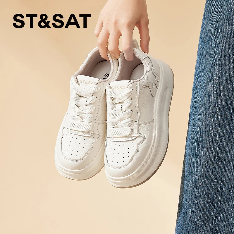 星期六真皮松糕板鞋学生厚底百搭小白鞋2025新款冬季女鞋女休闲鞋