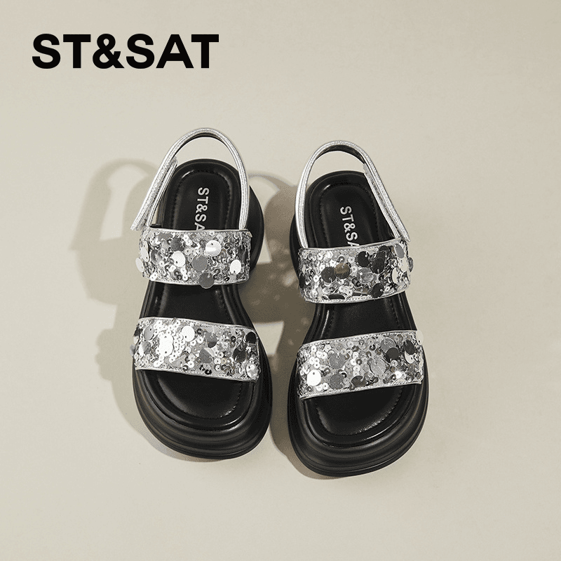 星期六6.5cm软底露趾一字凉鞋2024秋季新款松糕鞋仙女风罗马鞋女