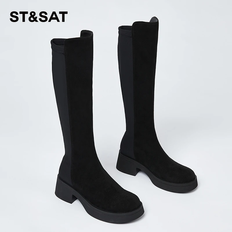 星期六女靴不过膝长筒靴女2025新款秋冬磨砂长靴高筒瘦瘦靴配裙子
