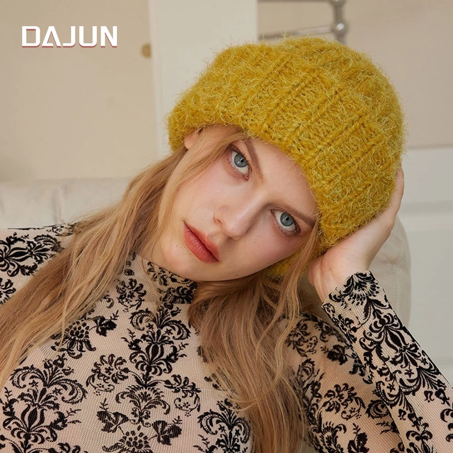 DAJUN 冰岛氛围感感软糯冰川蓝色毛线帽女冬季显脸小