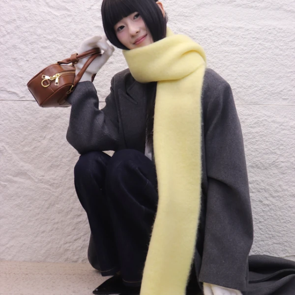DAJUN 【沈梦辰同款】羊驼毛纯色流苏围巾冬季氛围感柔软触感围巾