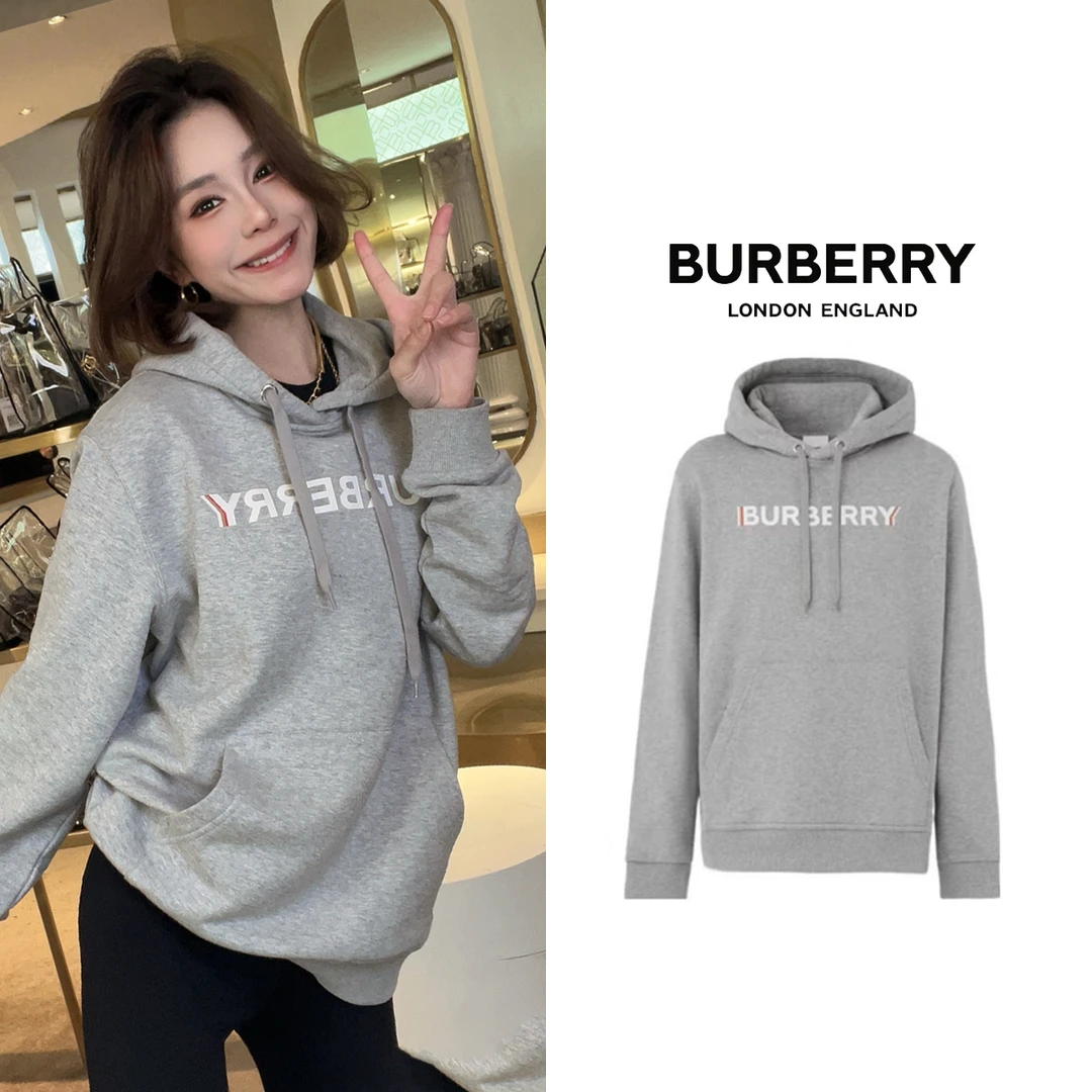 全新未使用 BURBERRY/博柏利 灰色阴影字母印花LOGO帽衫卫衣