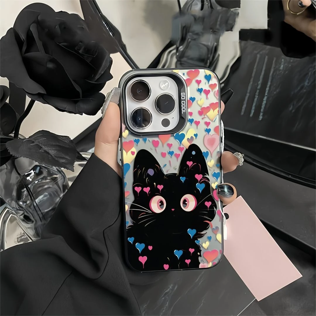 ins爱心猫咪苹果15pro可爱个性创意iPhone14保护套少女爆款13卡通