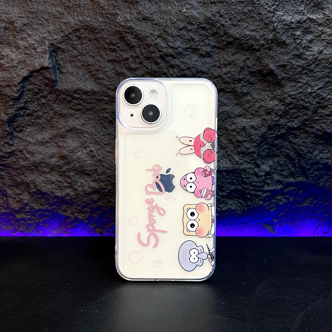 比奇堡成员苹果15promax透明手机壳可爱卡通iPhone14保护套软壳13