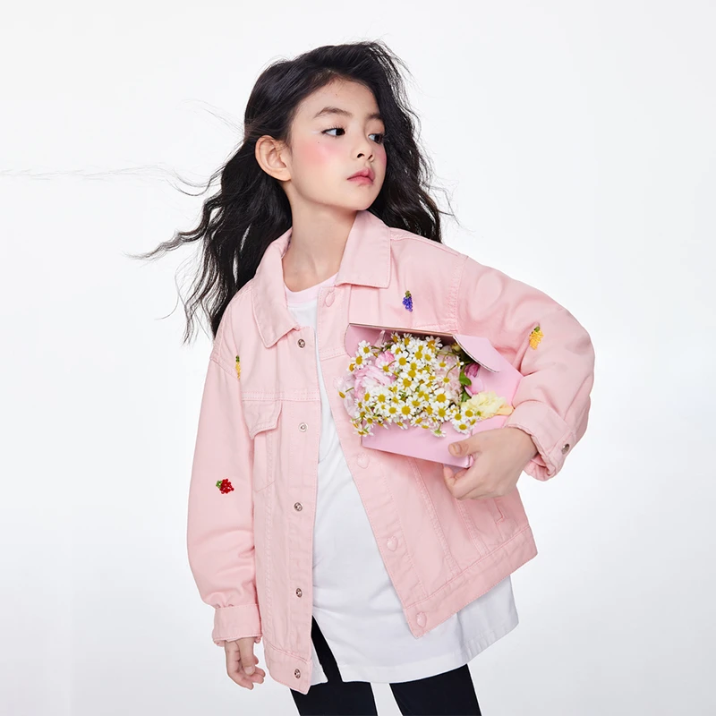 女童牛仔外套春秋2024爆款韩版洋气儿童彩色牛仔粉夹克上衣秋装