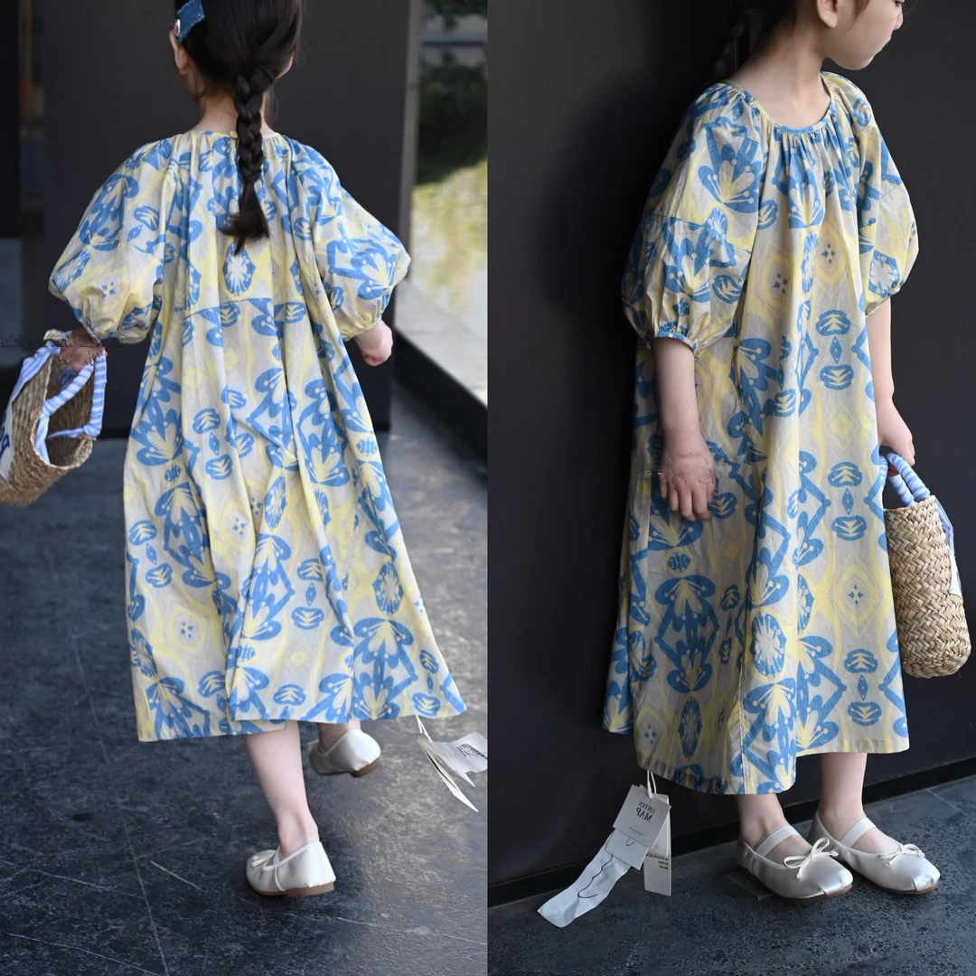 女童夏装连衣裙2025新款洋气儿童公主裙泡泡袖花长裙女孩清新裙子