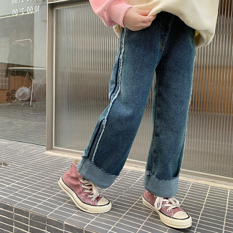 2025秋冬季童装新款女童加绒加厚儿童装牛仔裤一体绒直筒外穿裤子