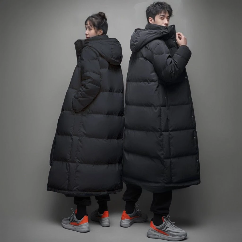 中戏艺考羽绒服男女同款长款过膝加厚大码情侣款白鸭绒宽松校服
