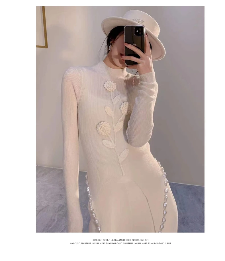 嫚渡秋冬气质甜美减龄修身立领时尚显瘦显身材高端立体钩花毛衫
