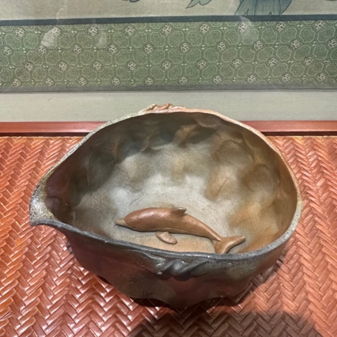 日本进口 备前烧 三奈三公道杯 海豚