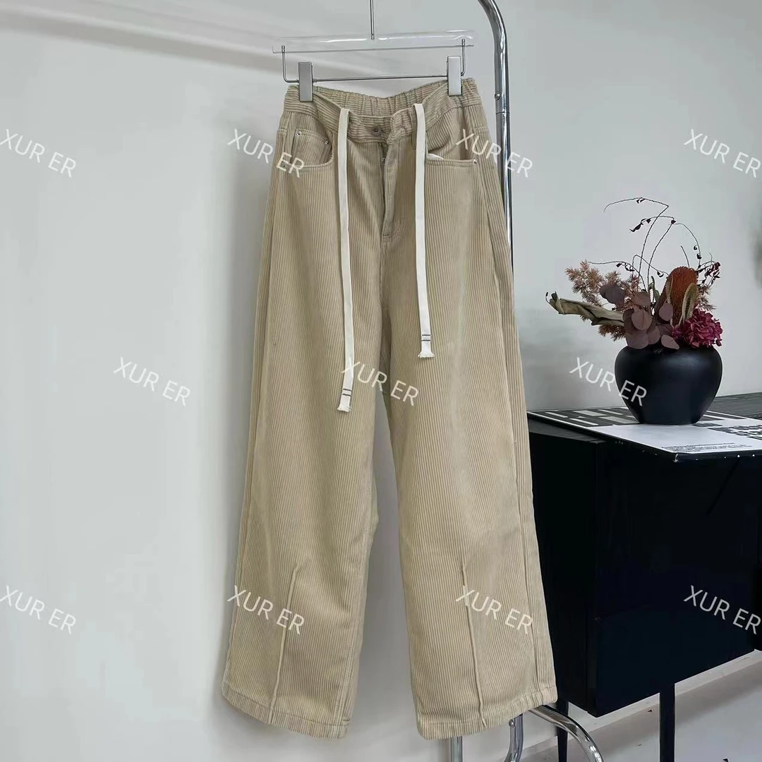 雪儿 X7832欧范下角压线设计加绒加厚灯芯绒阔腿长裤