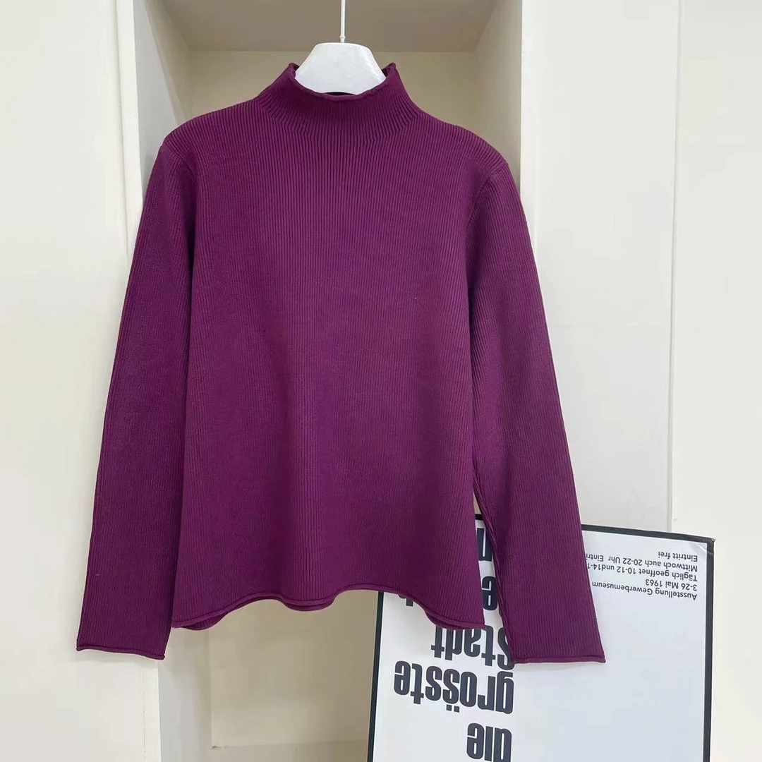 雪儿 X868半高领设计卷边多色百搭款显瘦套头打底针织衫