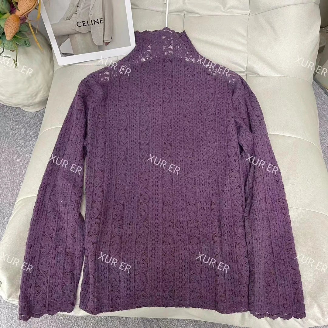 雪儿 X1658慵懒感定制花色磨毛高领内搭蕾丝上衣