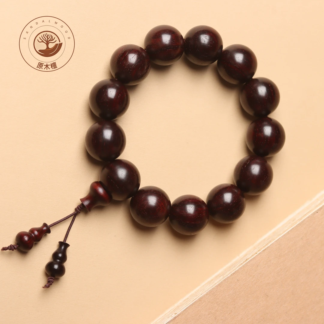 印度小叶紫檀1.8cm高油密老料 檀香紫檀原汁原味无胶无蜡男士手串