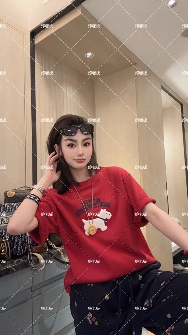 『婷老板』新款、旺财狗H字母三色短袖T恤3636-45